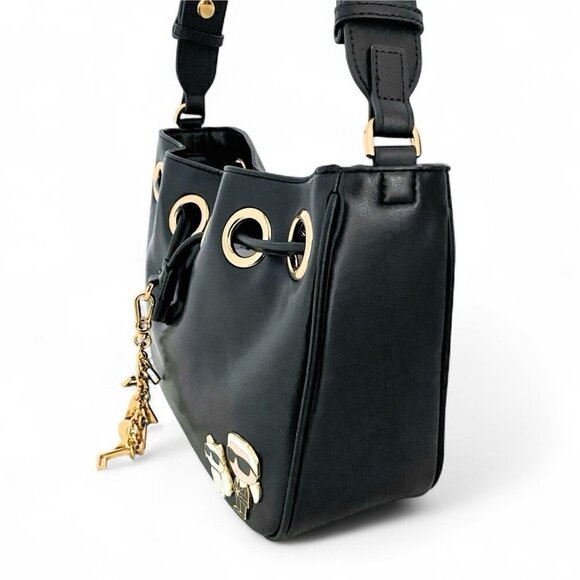 Karl Lagerfeld Black Leather Desiree Bag w/ Karl Purse Charm & Choupette Cat NWT - Picture 9 of 13